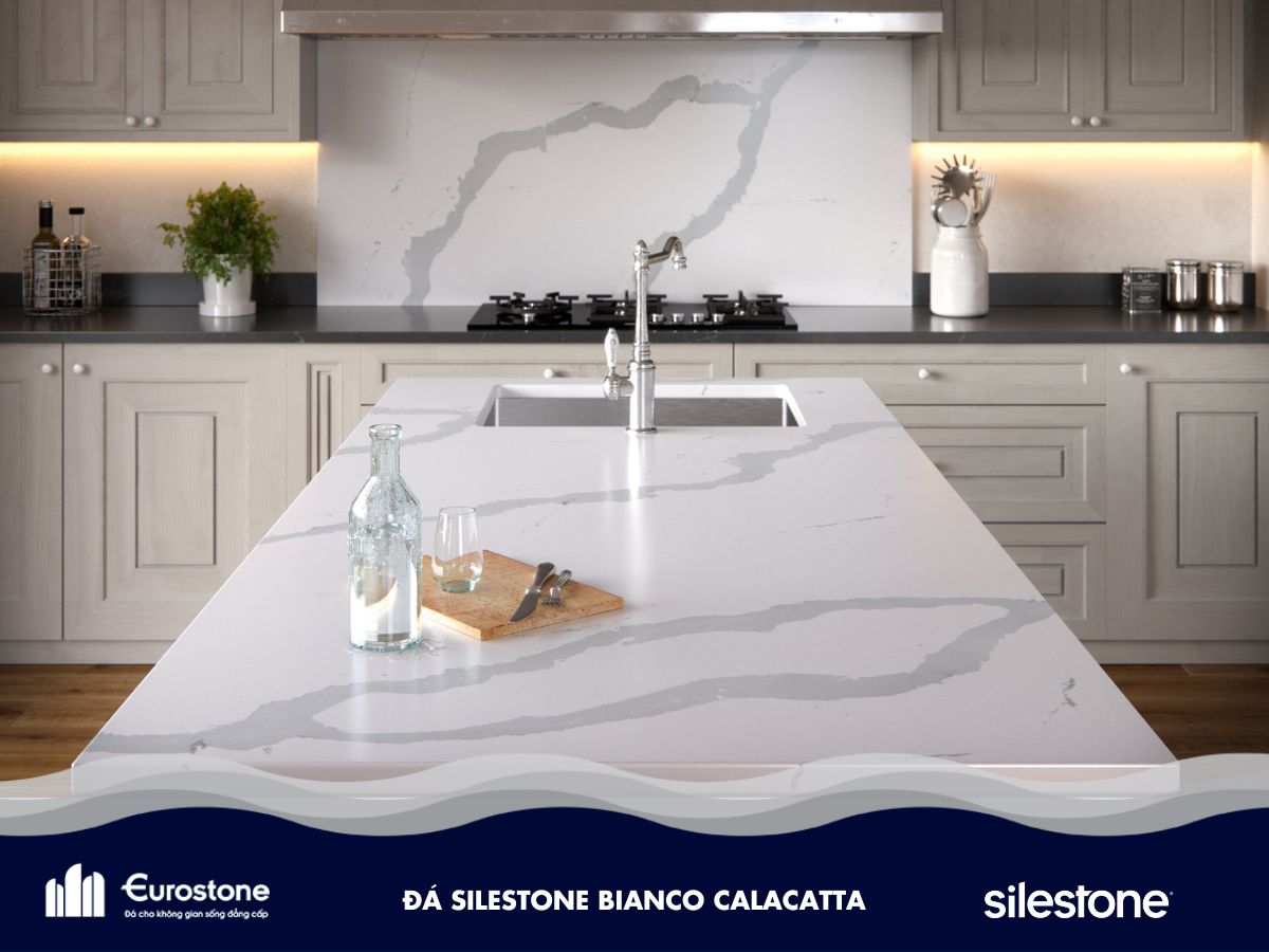 đá silestone bianco calacatta ốp bếp