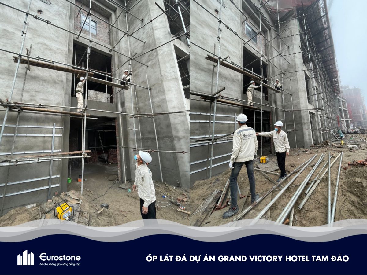 Eurostone tiến hành ốp đá mặt tiền Grand Victory Hotel Tam Đảo